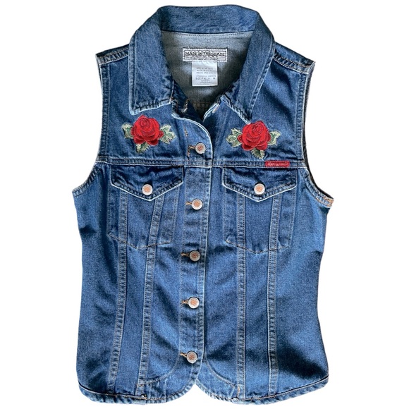 VTG Made In The Shade Garment Vest Womens Medium Red Rose Denim Button USA Made - Picture 2 of 10